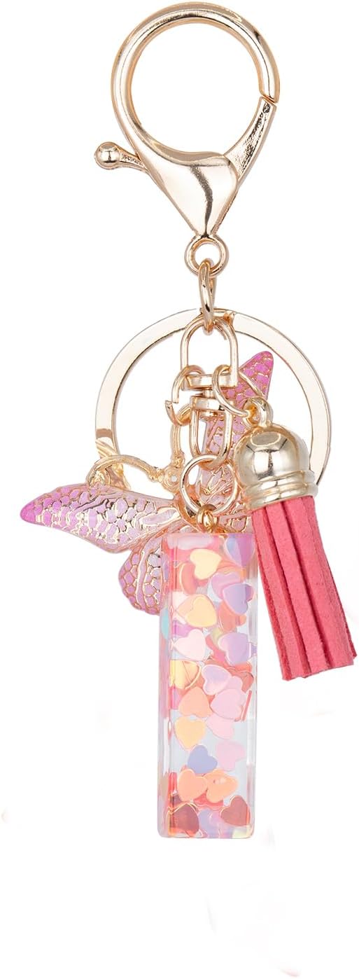 Initial Keychain Cute Pink Resin Letter and Butterfly Charms Keychains for Backpack Purses