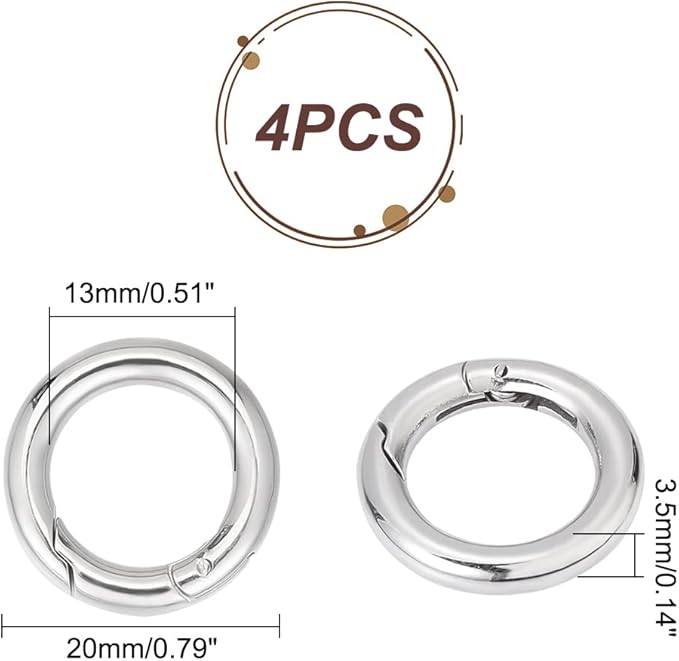 UNICRAFTALE 4pcs Stainless Steel Spring Gate Rings 20mm Inner O Rings Keychain Ring Round Gate Round Clips Snap Hooks Spring Keyring Buckle Clasps for Bag Purse Shoulder Strap Key Chains