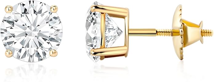 Scottsdale Diamond 14K Gold 0.5 to 4 Carat Certified LAB GROWN Diamond Stud Earrings for Women Her Round Cut 4 Prong Screw Back Fine Jewelry (E/F Color, VS1-VS2 Clarity)