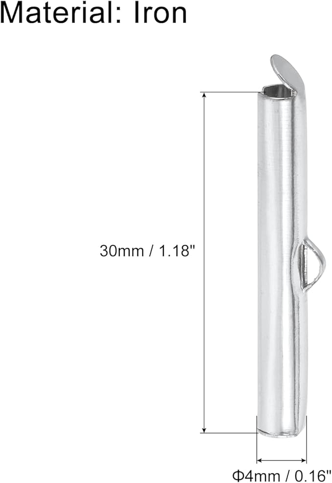 uxcell 100Pcs Slide on End Clasps, 30mm Tube Ball Bead Slider Crimp Ends for Multi-Strand DIY Craft Making, Silver Tone