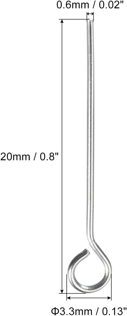 PATIKIL 200Pcs 304 Stainless Steel Jewelry Eye Pins 20mm 22 Gauge Silver Open Eye Pins for Jewelry Making DIY Craft Necklaces Bracelets Earrings