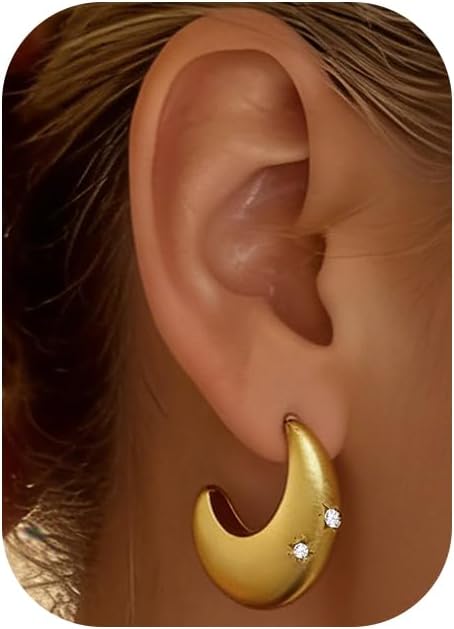 Gold Earrings for Women Trendy, Chunky Gold Huggie Stud Hoop Hypoallergenic Earrings, Jewelry Gifts for Best Friend