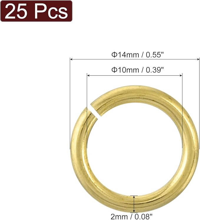 uxcell 25Pcs Open Jump Rings, 14mm/0.55" OD Brass Jump Ring Connectors 2mm Thick O Rings for Necklaces Bracelet Jewelry Making Keychain DIY Craft, Gold Tone