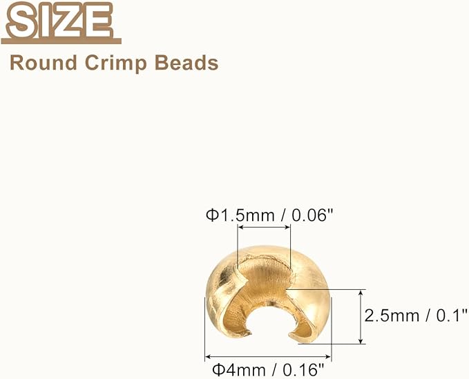 uxcell 100pcs Crimp Bead Covers, 3mm/0.12" Half Round Open Crimp Beads Knot Cover Metal Small Loose Beads End Tip for Bracelet Jewelry Making Craft DIY, Light Gold