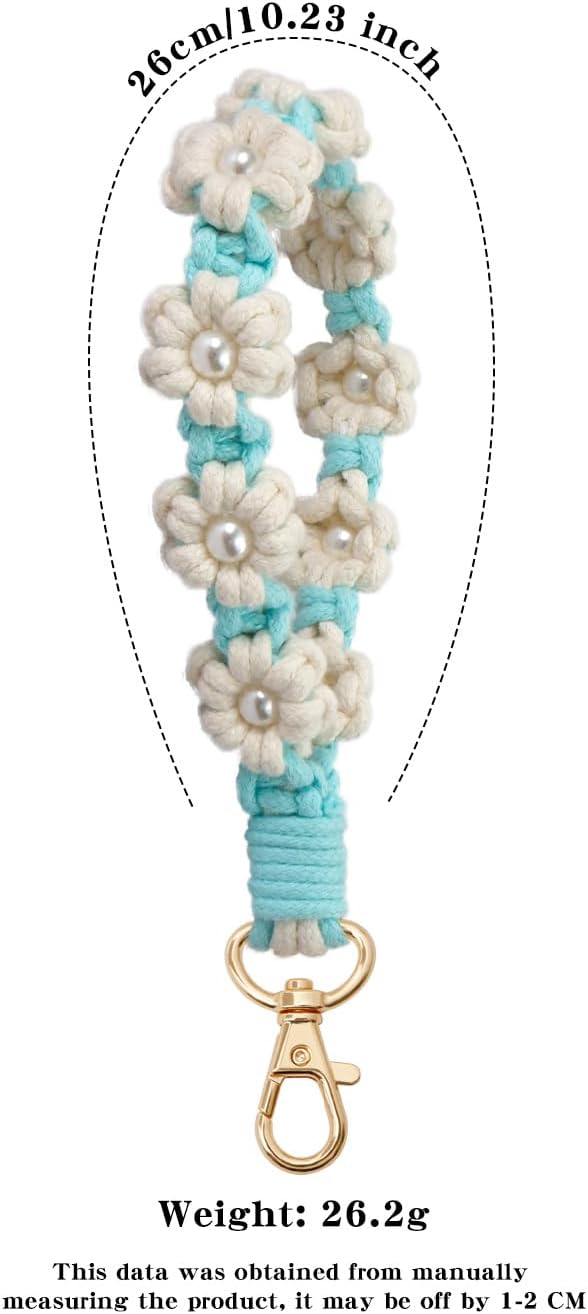 Macrame Keychain Handmade Wristlet Keychain Wrist Lanyard for Keys Cute flower keychain Key Chain for Women