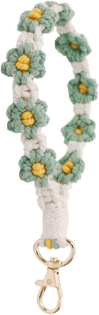 Boho Keychain Handmade Keychain Wristlet Key Chain Wrist Lanyard for Keys Cute daisy keychain for Women
