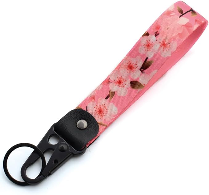 2 Pcs Classic Black & Floral Keychain Wristlet Lanyard for Women couples, Flower Wristlet Strap for Keys Hands-Free Wearable
