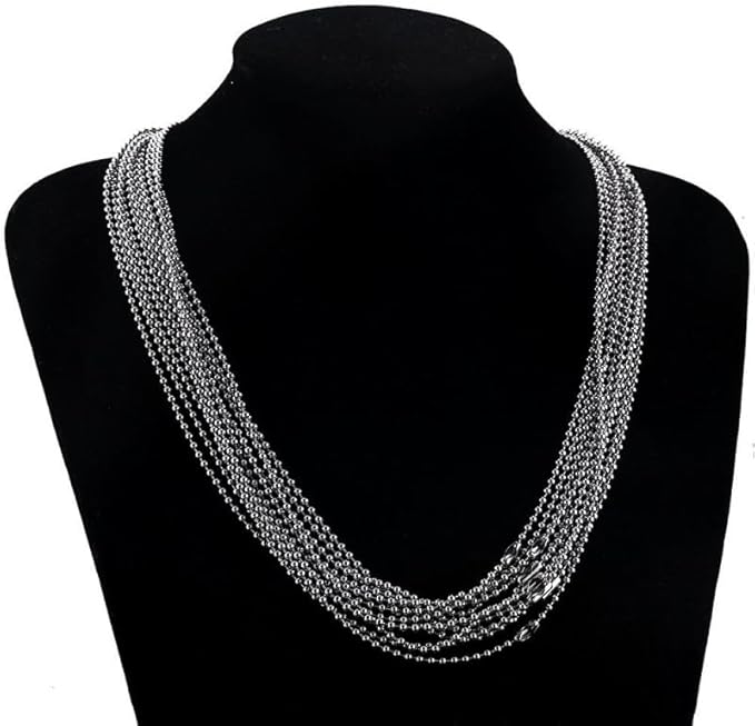 Wayilea Ball Bead Chain 70 Feet, Stainless Steel Chains Silver with 150pcs Connectors Clasps, Dog Tag Key Chains for Bracelet Making DIY Necklace Crafts, 2.4mm Ball, 1 Roll 21.3 Meters