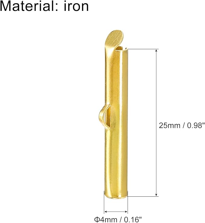 uxcell 100Pcs Slide on End Clasps, 25mm Tube Ball Bead Slider Crimp Ends for Multi-Strand DIY Craft Making, Gold Tone