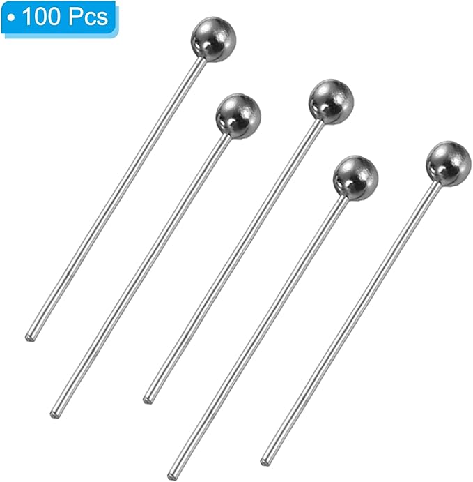 PATIKIL 100Pcs White Gold Ball Head Pins Jewelry Making 24 Gauge 16mm Wire Head Pins Brass Round Ball Head Pins Metal End Head Pins for DIY Craft Necklaces Bracelets Earrings
