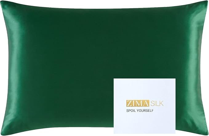 ZIMASILK 25 Momme 100% Pure Mulberry Silk Pillowcase for Hair and Skin Care, Highest Grade 6A Pillow Cases for Women, Long-Lasting Durablity, Gift for Women Men, 1Pc (Standard 20"x26", Blackish Green)