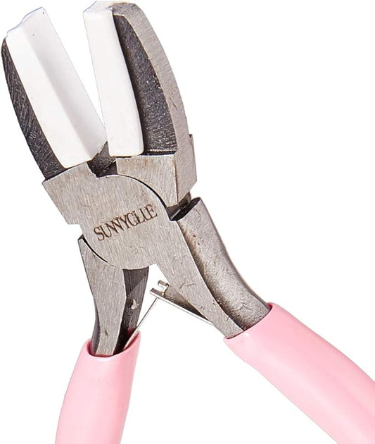SUNNYCLUE 5.5 Inch Double Nylon Jaw Flat Nose Pliers Mini Precision Pliers Wire Forming Bending Tools for DIY Jewelry Making Hobby Projects Pink, Leaf Spring Construction