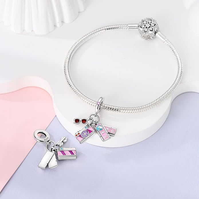 NARMO Charms for Bracelets 925 Sterling Silver Star Dangle Charms Car Keys Lipstick Dangle Charm Beads for Women Bracelets Necklace