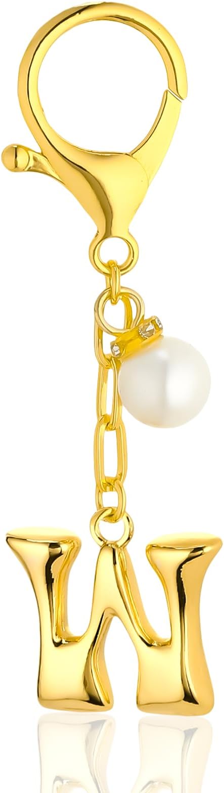 VICKHU Gold Plated Bubble Initial Letter Cute Keychain for Women Car Key Purse Decorative Keyring Handbag Charms Fashion