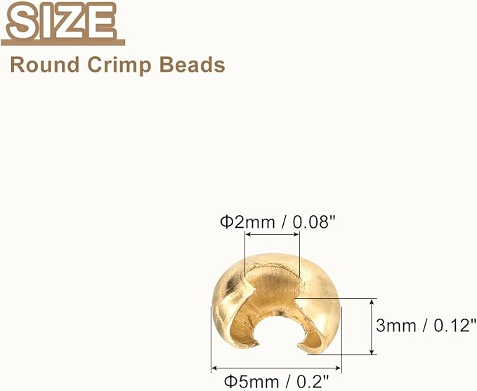 uxcell 100pcs Crimp Bead Covers, 4mm/0.16" Half Round Open Crimp Beads Knot Cover Metal Small Loose Beads End Tip for Bracelet Jewelry Making Craft DIY, Light Gold