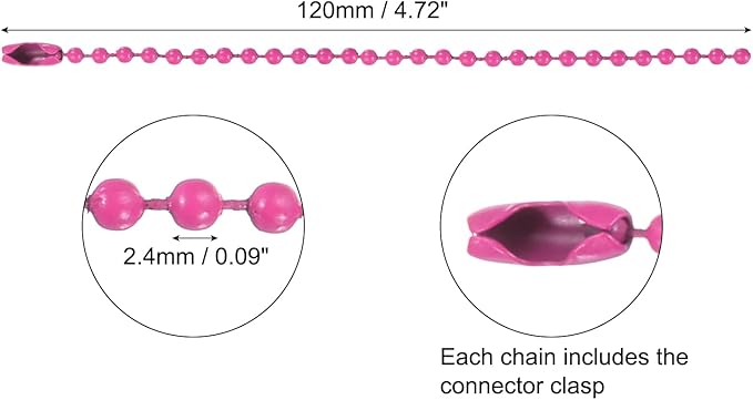 MECCANIXITY 20Pcs 5 Inch 12cm Ball Bead Chain, Metal Ball Chain with Connectors for Hanging Ornament Jewelry Necklace Dog Tag Keychain Christmas Decoration,Rose Pink