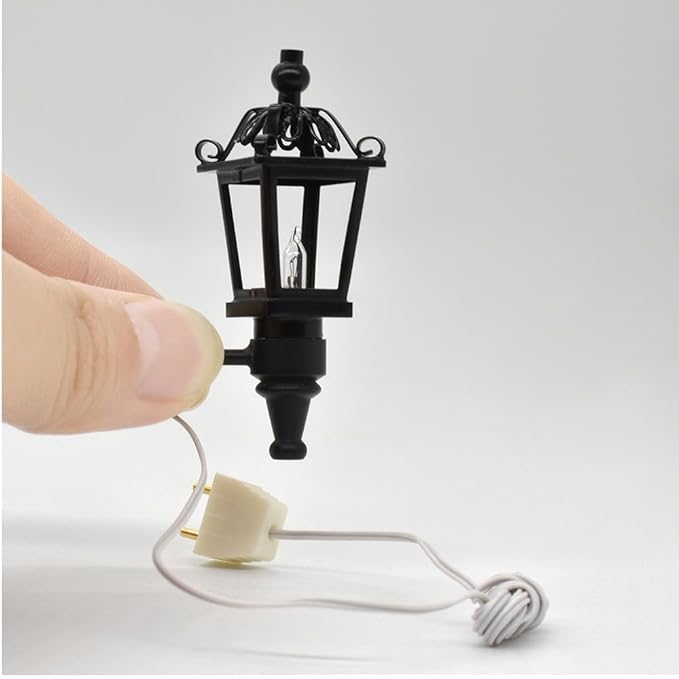 iLAND 1/12 Scale Accessories of Dollhouse Lights, Classic Miniature Lamp for Dollhouse Decoration, Exquisite Metal Black Wall Light w/Plug