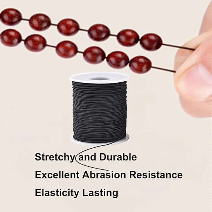 Elastic String for Bracelets, 1 mm x 110 Yards Sturdy Stretchy Elastic Cord for Jewelry Making, Necklaces, Beading - Black