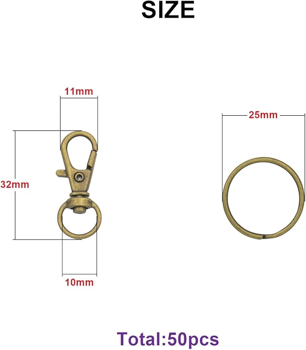 Swivel Snap Hooks with Split Key Rings Premium Metal Silver Lobster Claw Trigger Clasps for Keychain Clip Lanyard Bag Purse Tag Jewelry Making Crafts