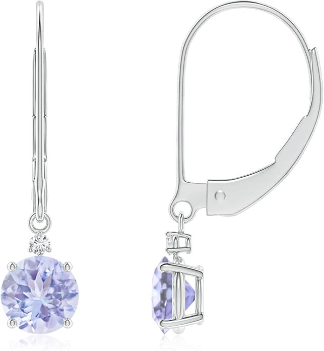 ANGARA Natural Tanzanite Earrings for Women | Tanzanite and Diamond Leverback Drop Earrings in 14K Solid Gold/Platinum | December Birthday, Anniversary, Gemstone Jewellery Gift