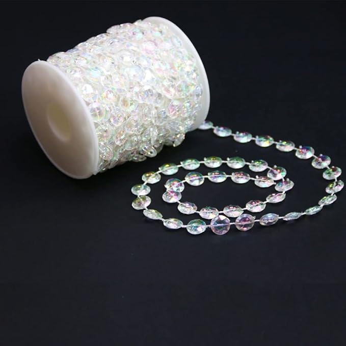 33ft Sparkling Crystal Chains Garland -Chandelier Prism Octagon Beads Chain Ornaments Acrylic Hanging Decor for Christmas Tree, Wedding Arch, Window Curtain, Party Ceiling DIY Jewelry Decration