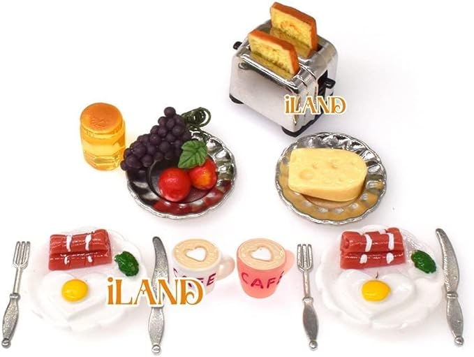 iLAND Miniature Dollhouse Accessories of Dollhouse Kitchen, Miniature Food (Lover Breakfast 16pcs)