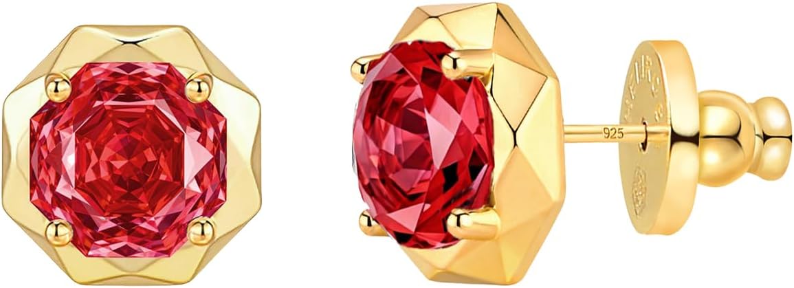 Cubic Zirconia Stud Earrings for Women | Rose Cut Simulated Diamond Earrings in 14K Gold Plated Sterling Silver Posts | Hypoallergenic Vintage Style | Wedding, Luxury Gift for Her