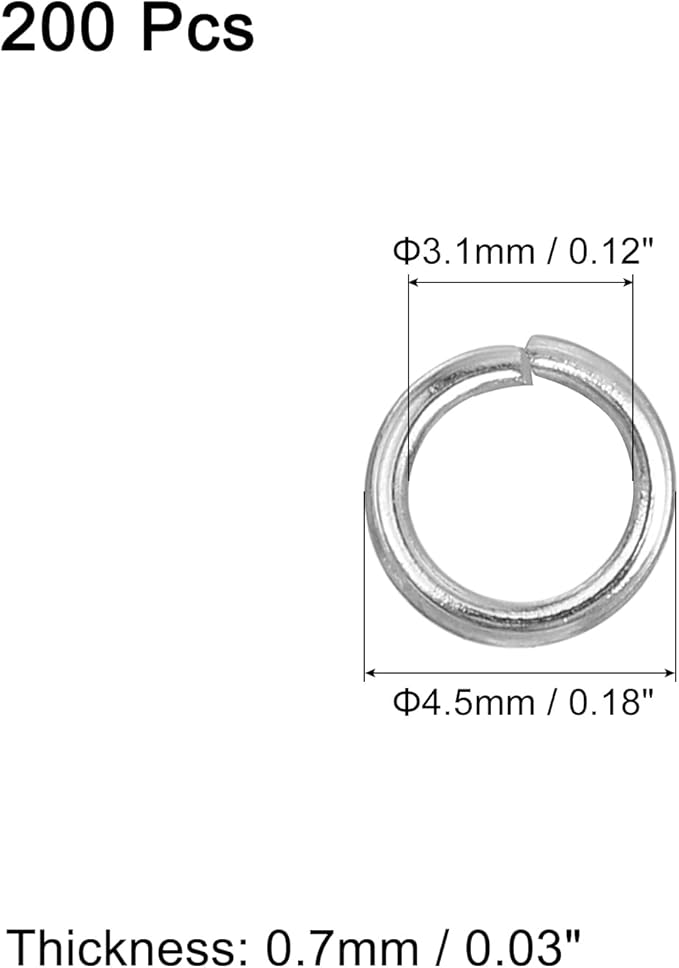 uxcell 200Pcs Open Jump Rings, 4.5mm 316 Stainless Steel O Rings, Split Rings Circle Clasp Connecting Rings for Jewelry Making Supplies Necklace Repair, Silver