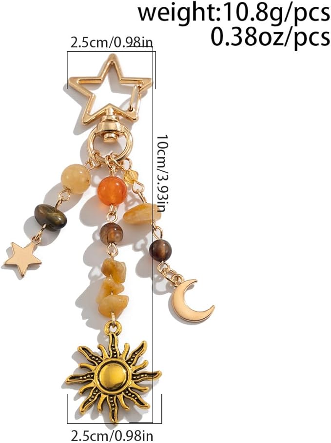 Sun Moon Star Keychain Y2k Aesthetic Boho Hippie Keychain Crystal Beads Bag Purse Charms for Handbags Thanksgiving Fall Gift