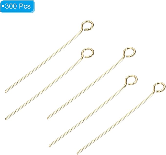 PATIKIL 300pcs Stainless Steel Eye Pins 0.6mm/24 Gauge 28mm Earring Flat Headpins for Jewelry Making Supplies Jewelry Findings, DIY Craft, Necklace, Gold