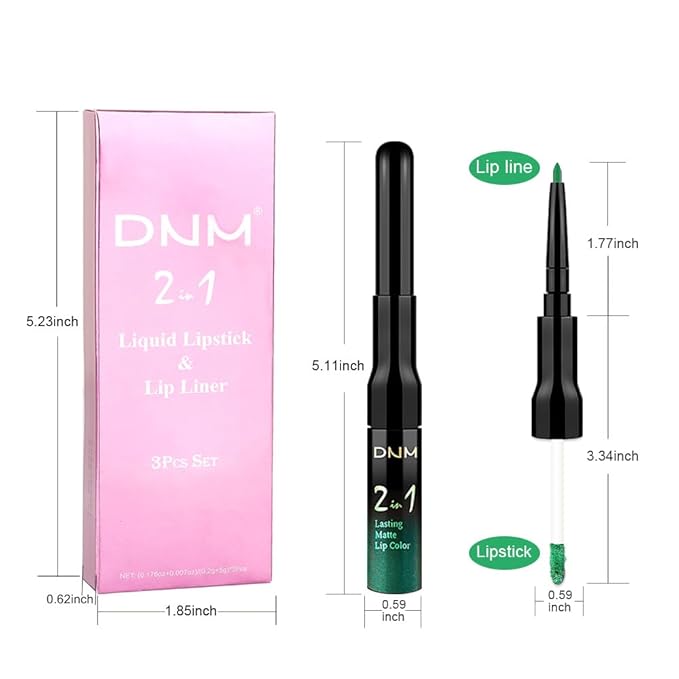 evpct 3Pcs Green Matte Shimmer Lip Liner & Liquid Lipsticks Stain Makeup Set for Women, Green Lip Liner Stain Long Lasting Waterproof Smudge Proof, Cruelty Free Lip Sticks Makeup 24 hours originales