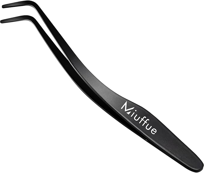 Miuffue Lash Applicator Tool DIY Eyelash Applicator Stainless Steel Curved Eyelash Tweezers for Cluster Lashes (Black)