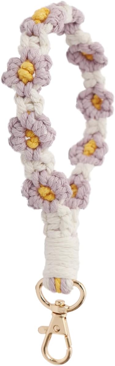 Boho Keychain Handmade Keychain Wristlet Key Chain Wrist Lanyard for Keys Cute daisy keychain for Women