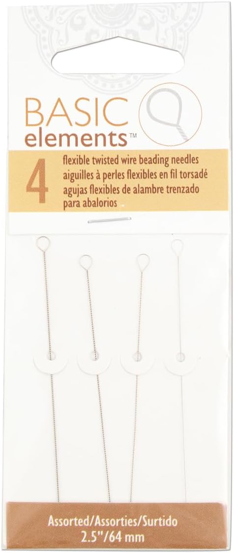 The Beadsmith Basic Elements Twisted Wire Needles – 4-Piece Assorted Sizes – Flexible Beading Needles – Large Round Collapsible Eye – Easy to Thread – Use for Pearl Knotting and Silk Cord