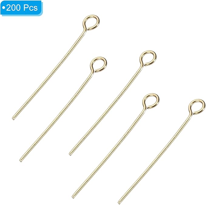 PATIKIL 200Pcs 304 Stainless Steel Jewelry Eye Pins 24mm 22 Gauge Gold Open Eye Pins for Jewelry Making DIY Craft Necklaces Bracelets Earrings