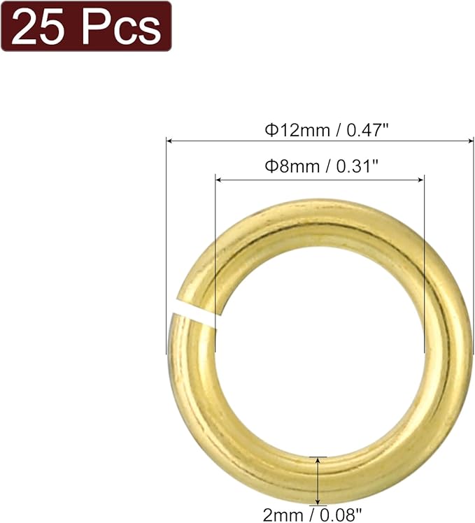 uxcell 25Pcs Open Jump Rings, 12mm/0.47" OD Brass Jump Ring Connectors 2mm Thick O Rings for Necklaces Bracelet Jewelry Making Keychain DIY Craft, Gold Tone