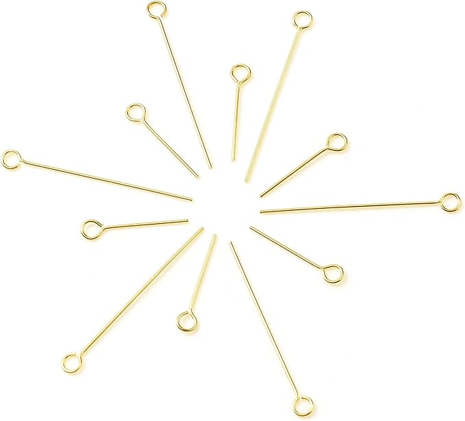 DoreenBeads 14K Gold Filled Eye Pins Open Eye Head Pins Findings 1.1inch for Earring Bracelet Necklace Jewelry Making Findings DIY Craft