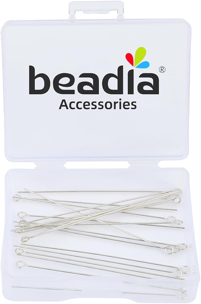 925 Sterling Silver Open Eye Pins 0.5x50mm 20pcs for Jewelry Making Findings