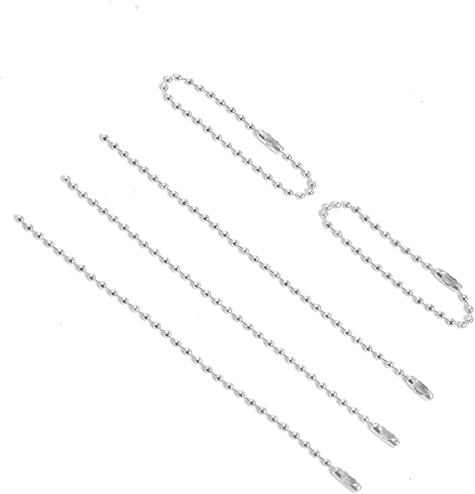 100 Pcs Silver Ball Chains Bulk, 4.72 Inch Beaded Keychain Links with Connectors, Dog Tag Chains for DIY Jewelry Making, Crafts & Hanging Decorations
