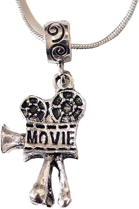 7Dots Art | Vintage Movie Camera Charm Necklace – Film Pendant with Silver Plated Chain – Gift for Filmmakers and Directors - Jewelry for Actors and Cinema Lovers