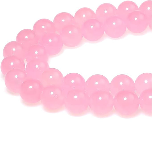 MJDCB Stone Beads 8mm 43pcs Round Pink Jade Loose Gemstone Bead Charms for Jewelry Making Bracelet Necklace Earring Pendant