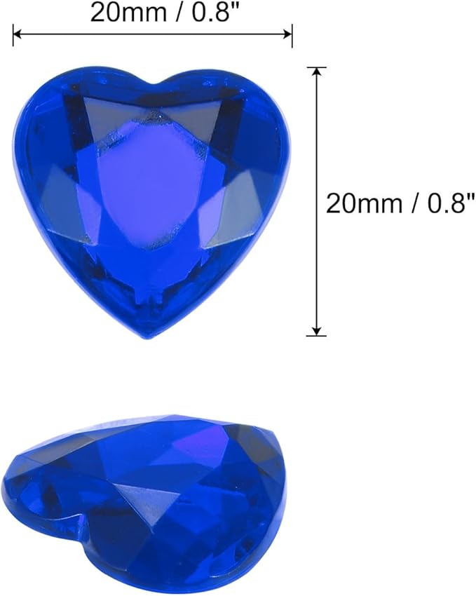 MECCANIXITY 40 Pcs Acrylic Heart Rhinestone 20mm Flat Back Plastic Gems Jewelry Stickers for Craft Bead Face Painting Costume Jewelry Making Deep Blue