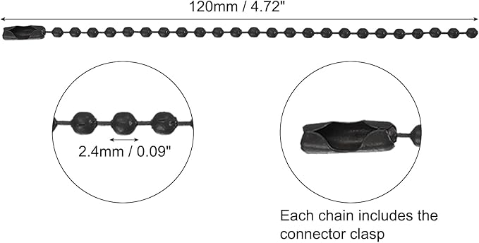 MECCANIXITY 20Pcs 5 Inch 12cm Ball Bead Chain, Metal Ball Chain with Connectors for Hanging Ornament Jewelry Necklace Dog Tag Keychain Christmas Decoration,Black