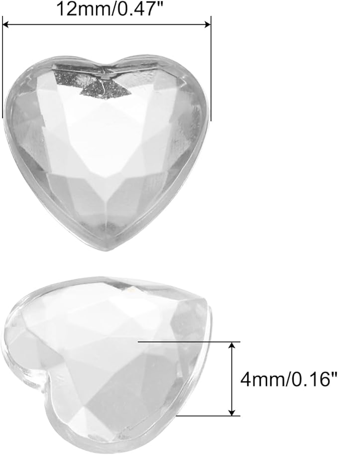 MECCANIXITY 40 Pcs Acrylic Heart Rhinestone 12mm Flat Back Plastic Gems Jewelry Stickers for Craft Bead Face Painting Costume Jewelry Making, Transparent White