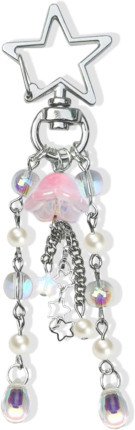 Agromusk Jellyfish Keychain,Cute Y2K Car Keychains for Women Girls Jellyfish Bag Charms Purse Accessories Star Jelly Decor