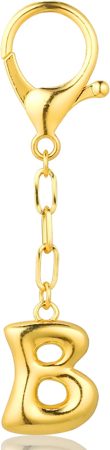 VICKHU Gold Plated Bubble Initial Letter Cute Keychain for Women Car Key Purse Decorative Keyring Handbag Charms Fashion
