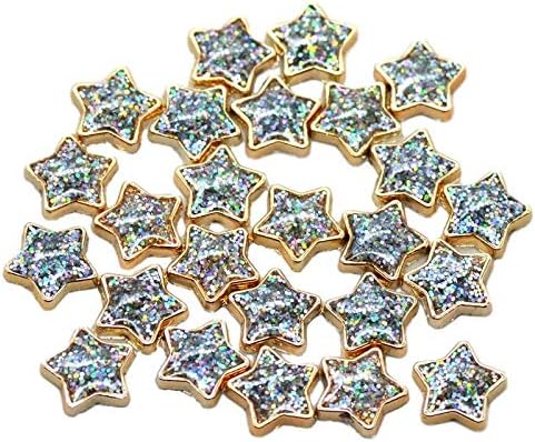 75pcs Gold Resin Mix of Bows, Hearts and Stars Cabochons with Iridescent Glitter Sparkle Dots Flat Back Embellishments for Crafts