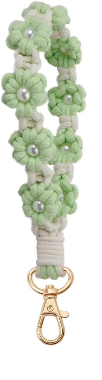 Macrame Keychain Handmade Wristlet Keychain Wrist Lanyard for Keys Cute flower keychain Key Chain for Women