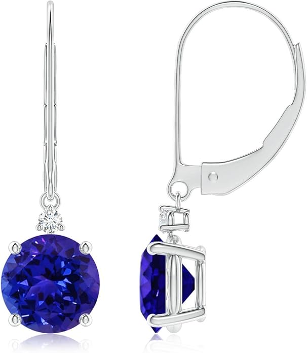 ANGARA Natural Tanzanite Earrings for Women | Tanzanite and Diamond Leverback Drop Earrings in 14K Solid Gold/Platinum | December Birthday, Anniversary, Gemstone Jewellery Gift