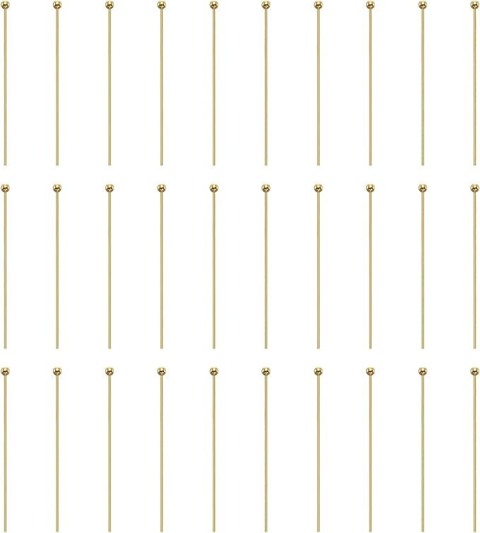 HARFINGTON 100pcs Ball Head Pins 1.38" 35mm Round Head Pins for Earring Pendant Necklace Bracelet Charm Jewelry Making Findings DIY Craft, 18K Gold